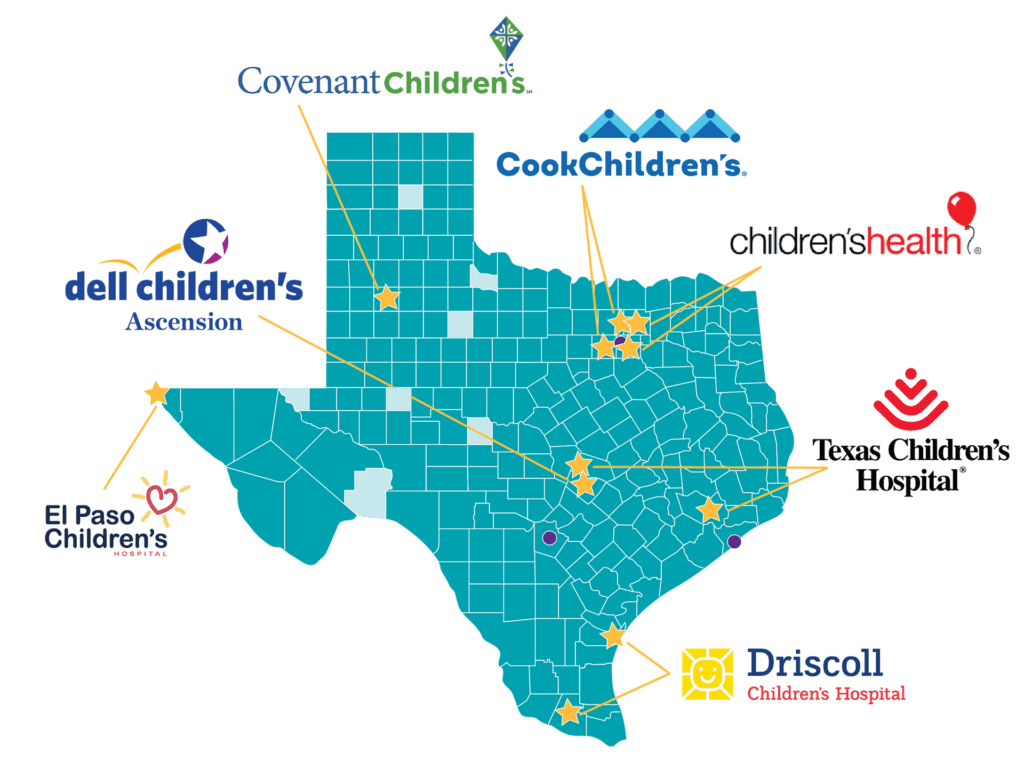 state of texas with association hospitals located